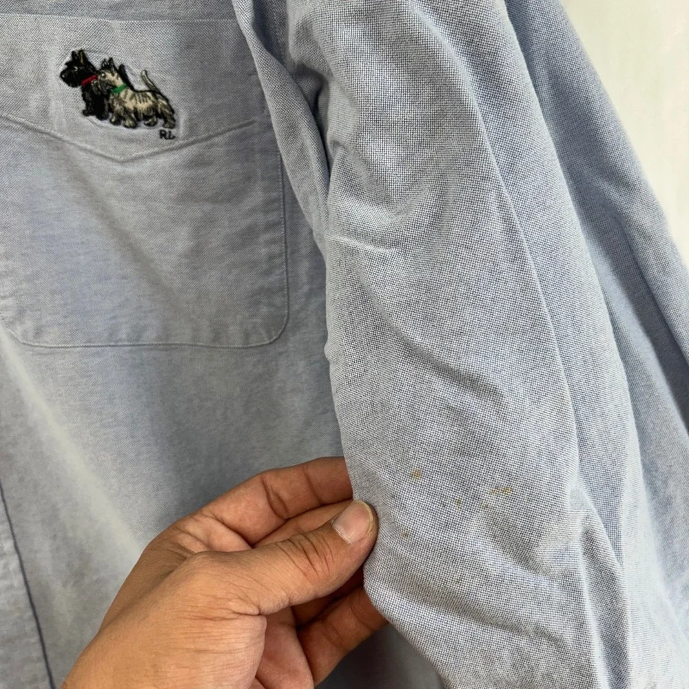Ralph Lauren Button Down Shirt Mens XXL Blue Scottie Dog Embroidered Blake